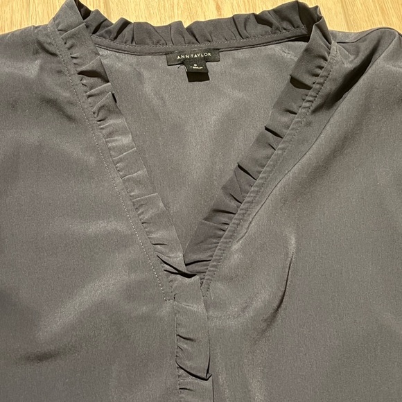 Ann Taylor Slate Grey Ruffle Blouse - Picture 2 of 2